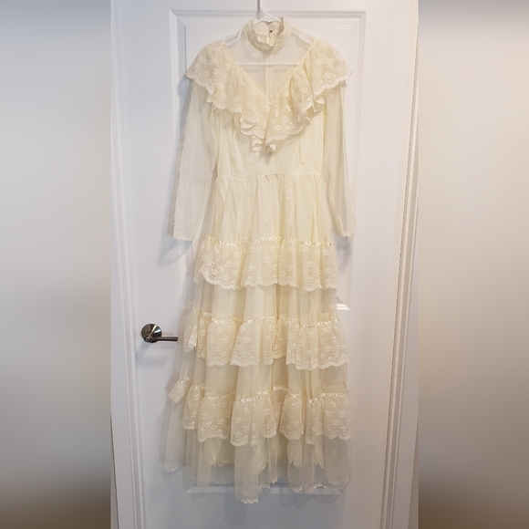 Vintage Dress Prairie Lace 1970s 1980 Union Made USA Nylon Fabric XS - Picture 6 of 11